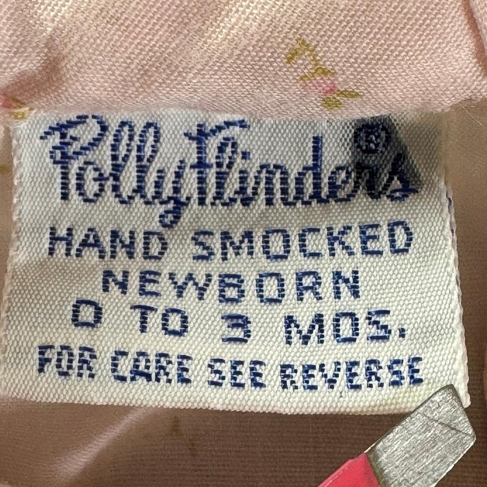Vintage Polly Flinders Hand Smocked Dress Pink Floral Lace 0-3 Months - Picture 3 of 4
